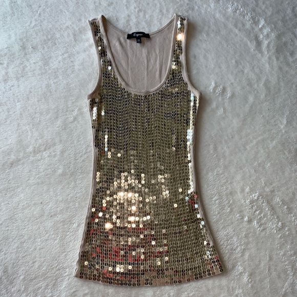 Express Tops - SOLD Express Gold Sequin Tank Top Size XS
